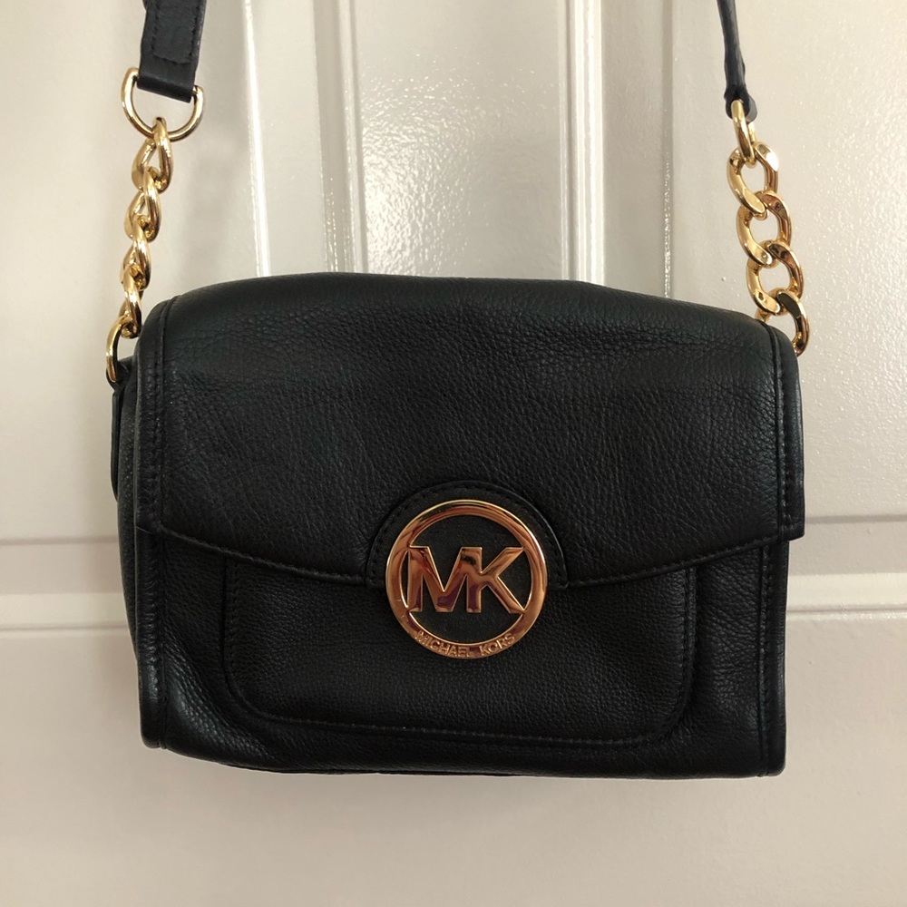 Black gold leather chain MK crossbody